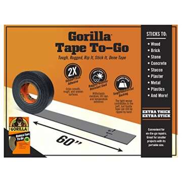 Gorilla Tape, Mini Duct Tape to-Go, 1" x 10 yd Travel Size, Black, (Pack of 2)