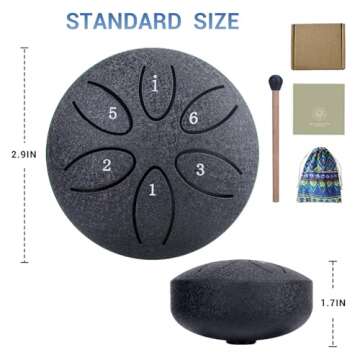 Rain Drum for Outside Garden - 3 Inches 6 Notes Steel Tongue Drum Rain Chime, Mini Chakra Drum for Rain, Steel Tongue Drum, Upgraded Steel Tongue Drum Hand Drums with Bag Sticks Music Book (Black)