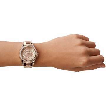 Stainless Steel Crystal-Accented Quartz Watch for Women