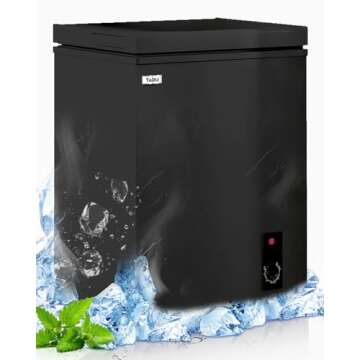 TABU 3.5 Cubic Feet Chest Freezer with Removable Storage Basket, Black Compact Deep Freezer with 7 Level Adjustable Thermostat, Top-opening&Freestanding (Black)