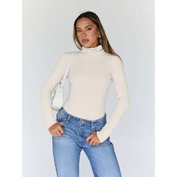 Trendy Queen Women's Turtleneck Long Sleeve Shirts Fall Fashion BasicThermal Underwear Tops Winter Clothes 2024 Beige XS