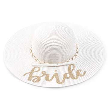 xo, Fetti Bride Sun Hat | Bachelorette Beach Gift, Bridal Favor, Honeymoon, Wedding, Engagement White, Gold