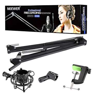 Neewer Adjustable Microphone Suspension Boom Scissor Arm Stand with Universal Microphone Shock Mount Holder for Radio Broadcasting Studio,Stages,and TV Stations, Black(Mic and Pop Filter NOT Included)