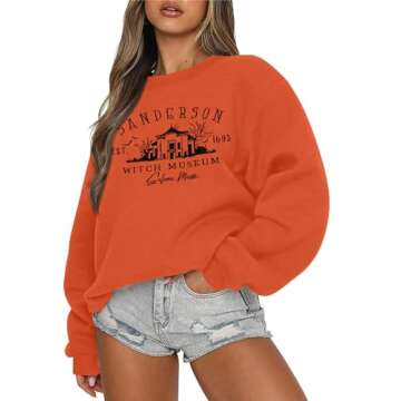 Halloween Sweatshirts Women Oversized Salem Massachusetts Shirts Hocus Pocus Tees Tops Fall Holiday Crew Neck Pullover Orange