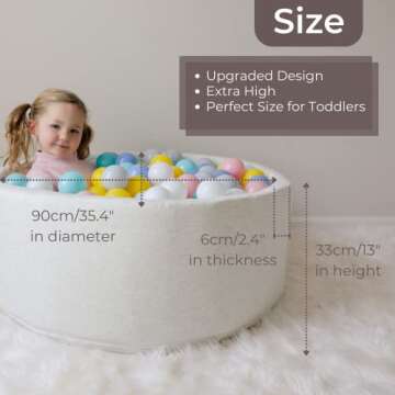 Wonder Space Deluxe Kids Round Ball Pit, Premium Handmade Kiddie Balls Pool, Soft Indoor Outdoor Nursery Baby Playpen, Ideal Gift Play Toy for Children Toddler Infant Boys and Girls (Off-White)