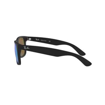 Ray-Ban RB4165 Justin Rectangular Sunglasses, Rubber Black/Blue Flash, 55 mm