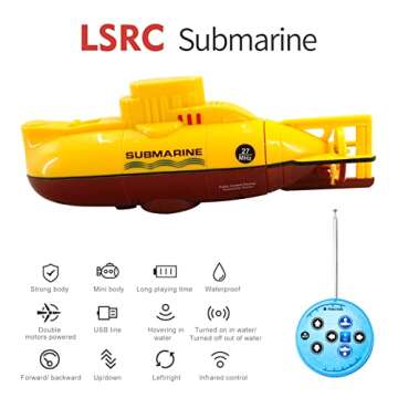 GoolRC Mini RC Submarine Remote Control Boat Waterproof Diving Toy Gift for Kids Boys and Girls (Yellow)