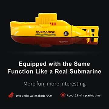 GoolRC Mini RC Submarine Remote Control Boat Waterproof Diving Toy Gift for Kids Boys and Girls (Yellow)