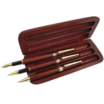 Elegant 3 Pcs Wooden Pen Set Gift Case