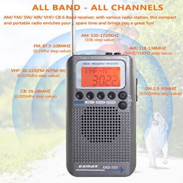 EXMAX EXD-737 Aviation FM/AM/SW/Band Shortwave Radio Receiver NOAA Weather Radios VHF Airband Portable Full Band Frequency Handheld Aircraft Radio Digital Alarm Speaker Gift for Parents - Gray