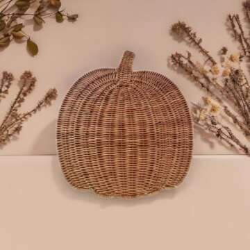 Handwoven Pumpkin Placemat - Festive Autumn Decor for Halloween & Thanksgiving, Natural Seagrass, Charming Rattan Design on Durable Metal Frame