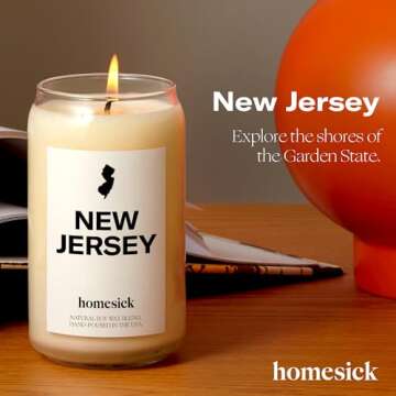 Homesick Scented Candles for Home (New Jersey) - 13.75 oz Long-Lasting Soy Wax Jar Candle for Women & Men for All Occasions, 60-80 Hours Burn Time - Notes of Candy Apple & Cranberry