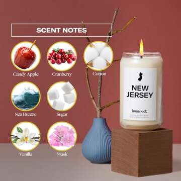 Homesick Scented Candles for Home (New Jersey) - 13.75 oz Long-Lasting Soy Wax Jar Candle for Women & Men for All Occasions, 60-80 Hours Burn Time - Notes of Candy Apple & Cranberry