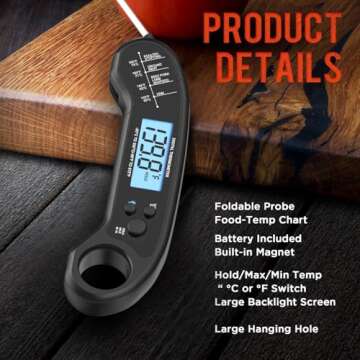 Digital Meat Thermometer Instant Read Meat Thermometer I for BBQ and Cooking, Waterproof Food Thermometer for Kitchen