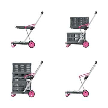 CLAX® The Original | Made in Germany | Multi use Functional Collapsible Carts | Mobile Folding Trolley | Shopping Cart with Storage Crate (Pink)