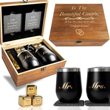 Unique Engagement Gifts for Couples, Engagement Wine Tumbler Gift Set, ‘To The Beautiful Couple’, Bridal Shower Gifts for Her. Wedding Gifts for Couple, Mr and Mrs Tumbler Set