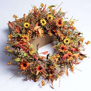 JINGHONG Fall Wreaths for Front Door 24 Inch Artificial Fall Wreath Large Autumn Wreath for Outside Wall Porch Harvest Thanksgiving Day Celebration