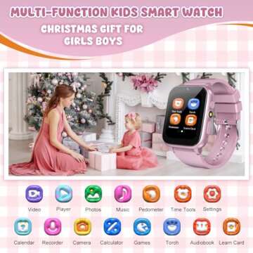 HAPPINNO 1.69'' Kids Smart Watch,Boys Girls Smartwatch, Pedomter 26 Puzzle Games Camera Video Music Player Flashlight Alarm Clock,4-12 Years Children Birthday (Pink)