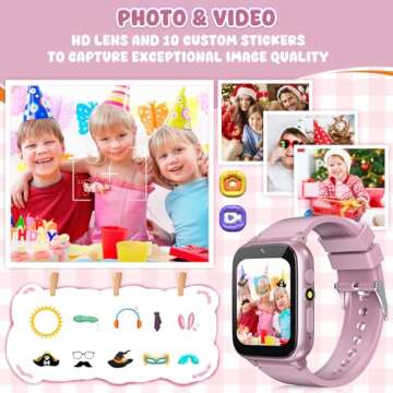 HAPPINNO 1.69'' Kids Smart Watch,Boys Girls Smartwatch, Pedomter 26 Puzzle Games Camera Video Music Player Flashlight Alarm Clock,4-12 Years Children Birthday (Pink)