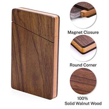 MaxGear Business Card Holder Wood Business Card Holders, Business Card Case Name Card Holder for Men Pocket Card Holder with Magnetic Closure, Walnut Beech