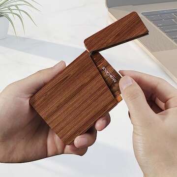 MaxGear Business Card Holder Wood Business Card Holders, Business Card Case Name Card Holder for Men Pocket Card Holder with Magnetic Closure, Walnut Beech