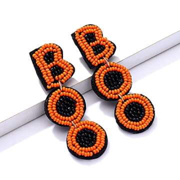 CEALXHENY Halloween Earrings Beaded Boo Earrings for Women Spooky Ghost Pumpkin Drop Dangle Earrings Handmade Gothic Costume Party Earrings Holiday Festive Jewelry Gifts (Boo)