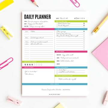 Bliss Collections Daily Planning Pad, To Do List Notebook - Vibrant - Undated Tear-Off Sheets Notepad - Day or Work Calendar, Organizer, Scheduler for Goals, Tasks, Ideas - 8.5" x 11", 50 Sheets