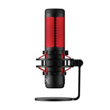 HyperX QuadCast - USB Condenser Gaming Microphone, for PC, PS4, PS5 and Mac, Anti-Vibration Shock Mount, Four Polar Patterns, Pop Filter, Gain Control, Podcasts, Twitch, YouTube, Discord, Red LED