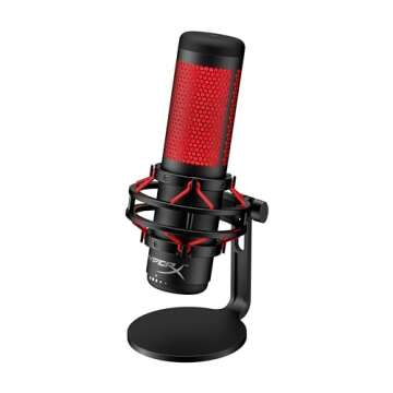 HyperX QuadCast - USB Condenser Gaming Microphone, for PC, PS4, PS5 and Mac, Anti-Vibration Shock Mount, Four Polar Patterns, Pop Filter, Gain Control, Podcasts, Twitch, YouTube, Discord, Red LED