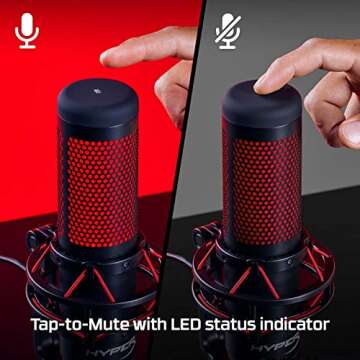 HyperX QuadCast - USB Condenser Gaming Microphone, for PC, PS4, PS5 and Mac, Anti-Vibration Shock Mount, Four Polar Patterns, Pop Filter, Gain Control, Podcasts, Twitch, YouTube, Discord, Red LED