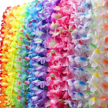 Myamy Hawaiian Leis for Luau Party Decorations: Hawaii Lays Tropical Silk Flower Necklace Bulk Beach Birthday Themed Party Favors Decor 36 Counts