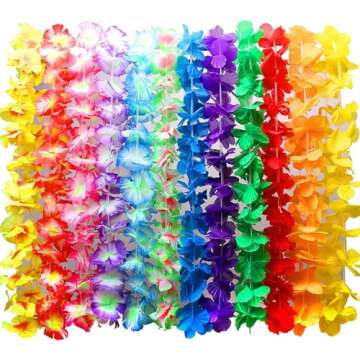 Myamy Hawaiian Leis for Luau Party Decorations: Hawaii Lays Tropical Silk Flower Necklace Bulk Beach Birthday Themed Party Favors Decor 36 Counts