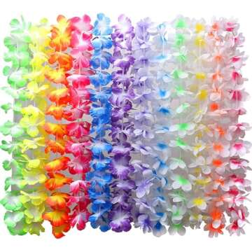 Myamy Hawaiian Leis for Luau Party Decorations: Hawaii Lays Tropical Silk Flower Necklace Bulk Beach Birthday Themed Party Favors Decor 36 Counts