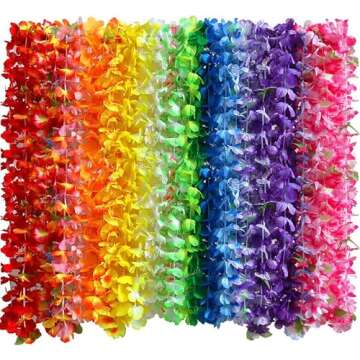 Myamy Hawaiian Leis for Luau Party Decorations: Hawaii Lays Tropical Silk Flower Necklace Bulk Beach Birthday Themed Party Favors Decor 36 Counts