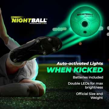 Nightball Light Up Soccer Ball - Glow in The Dark Soccer Ball - Glow Soccer for Kids 8-15 - Soccer Gift - Sports Gift Idea for Boys 8 9 10 11 12 13 14 15 - Gift Ready Box and Pump Included