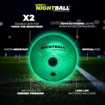 Nightball Light Up Soccer Ball - Glow in The Dark Soccer Ball - Glow Soccer for Kids 8-15 - Soccer Gift - Sports Gift Idea for Boys 8 9 10 11 12 13 14 15 - Gift Ready Box and Pump Included