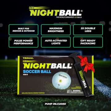 Nightball Light Up Soccer Ball - Glow in The Dark Soccer Ball - Glow Soccer for Kids 8-15 - Soccer Gift - Sports Gift Idea for Boys 8 9 10 11 12 13 14 15 - Gift Ready Box and Pump Included