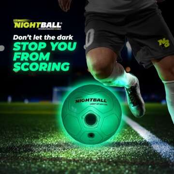 Nightball Light Up Soccer Ball - Glow in The Dark Soccer Ball - Glow Soccer for Kids 8-15 - Soccer Gift - Sports Gift Idea for Boys 8 9 10 11 12 13 14 15 - Gift Ready Box and Pump Included