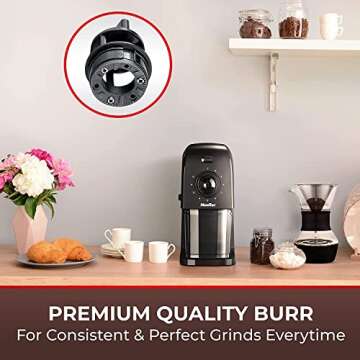 SuperGrind Burr Coffee Grinder Electric with Removable Burr Grinder Part - 12 Cups of Coffee, 17 Grind Settings with 5,8oz/164g Coffee Bean Hopper Capacity, Matte Black