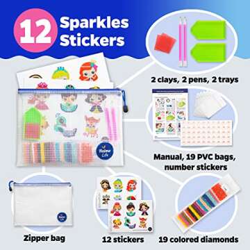 Halmolife 5D Diamond Painting Stickers Kits for Kids and Adult Beginners Gem Paint by Numbers Diamonds Arts for Boys and Girls Ages 6 7 8-12 DIY Princesses kit with Dots Gifts for Kid