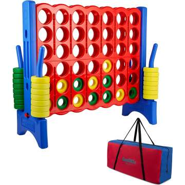 Giant 4 in a Row Connect Game + Storage Carry Bag - 4"-Feet Wide X 3.5"-Feet Tall - Oversized Jumbo Sized Entertainment for Outdoor/Indoor Play for Kids & Adults - Durable Waterproof - 2022 Version