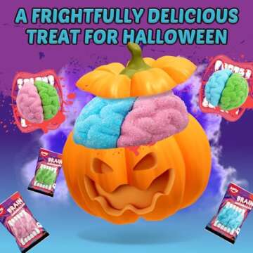 Amos Halloween Gummy Brain Marshmallow, Mixed Fruit Flavors, 5.29oz Pack Individually Wrapped 3 Pieces - Trick or Treat Bags