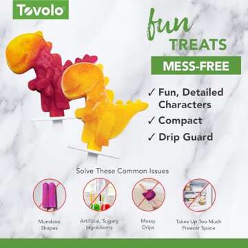 Tovolo Silicone Popsicle Molds with Sticks (4-Pack, Dino) - Reusable Ice Pop Molds for Homemade Flavored Ice Pops & Frozen Snacks - Stackable Popsicle Maker with Lid, Dishwasher Safe & BPA-Free