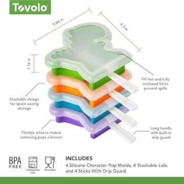 Tovolo Silicone Popsicle Molds with Sticks (4-Pack, Dino) - Reusable Ice Pop Molds for Homemade Flavored Ice Pops & Frozen Snacks - Stackable Popsicle Maker with Lid, Dishwasher Safe & BPA-Free