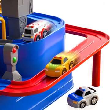 TEMI Boys Toys Car Track, Kids Race Track City Adventurous Car Toy for 3 4 5 6 7 Years Old Boys Girls - Car Toys with 3 Cars, Car Track Toys for Boys Age 3, Birthday Gifts Toys for Boys 3-5 Years Old