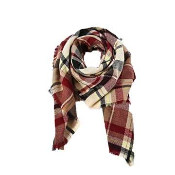 American Trends Women's Fall Winter Scarf Classic Tassel Plaid Scarf Warm Soft Chunky Large Blanket Wrap Shawl Scarves Pink Scarf