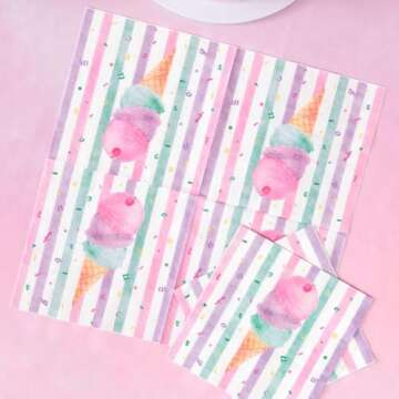 WERNNSAI Ice Cream Party Supplies - Disposable 3 Ply Pink Sweet Ice Cream Themed Birthday or Baby Shower Party Luncheon Dessert Napkins for Girls Pool Summer Celebration