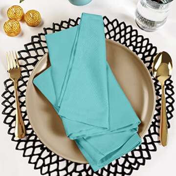 Utopia Kitchen Aqua Cloth Napkins [12 Pack, 18x18 Inch] Cotton Blend Washable and Reusable Table Dinner Napkins