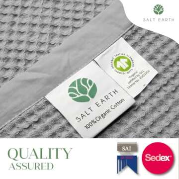 GOTS Certified 100% Organic Cotton Salt Earth Throw Blanket, 55" x 60" Waffle Blankets & Throws For Home, Throw Blanket For Couch, Modern & Cozy Blanket, All Season,Comfy & Soft Blanket(Scottish Grey)