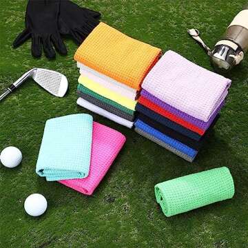 Batiyeer Golf Towels Bulk for Bags 16'' x 16'' Microfiber Waffle Pattern Golf Towel with Clip for Mini Tournament, Club, Yoga, Fitness(Mixed Colors,50 Pcs)